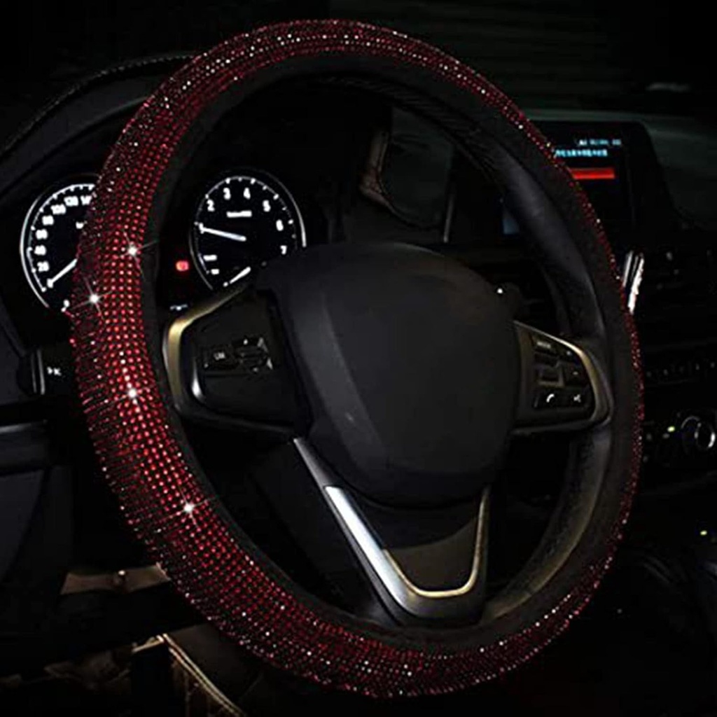 FORRO VOLANTE ROJO DIAMANTE PLATEADO