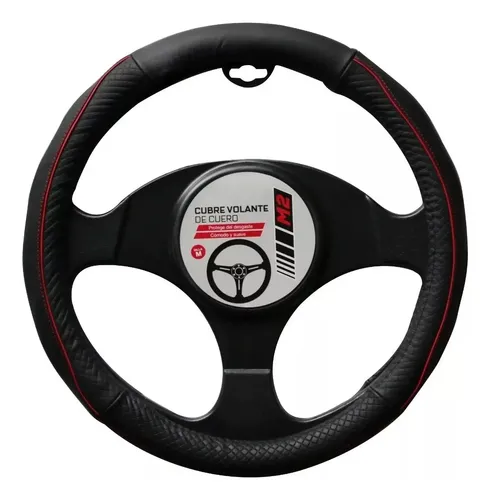 [FORRO016] FORRO VOLANTE CUERO NEGRO CON ROJO